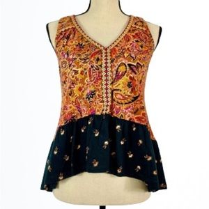 Patrons of Peace Embroidered Paisley Floral Tank Top High Low Size Small